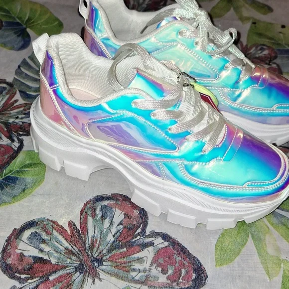 NWT SIZE 9 LUCKY STEP HOLOGRAM MEMORY FOAM PLATFORM SNEAKERS - Picture 3 of 9